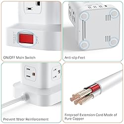 PD20W Power Strip Tower Surge Protector,16.5FT