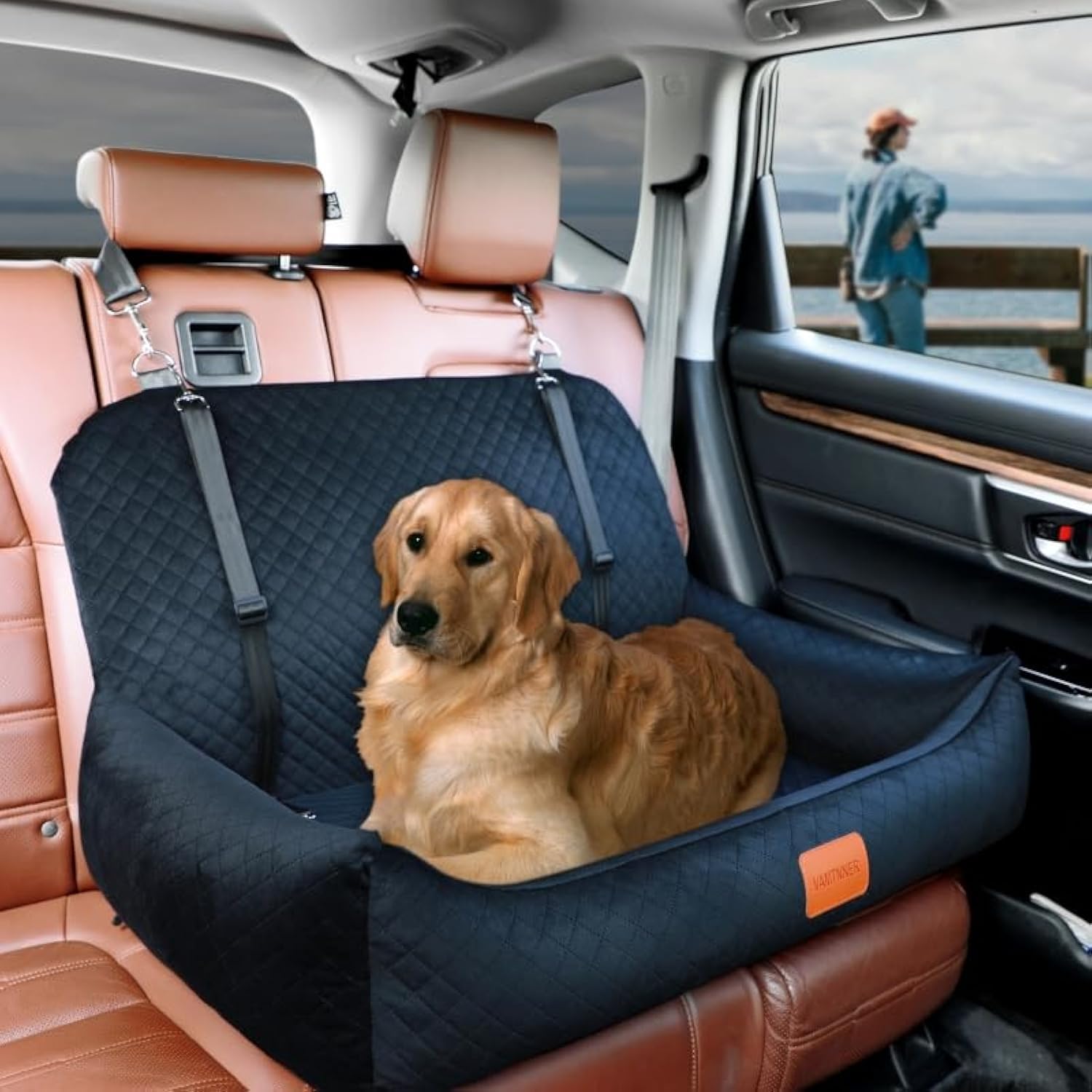 Photo 1 of Large Dog Car Seat,Dog Car Bed for Large & Medium & 2 Small Dogs,Pet Booster Seats for Travel Safety?Soft Fabric and Non-Slip Base,Can Be Disassembled and Easy to Clean(Black)