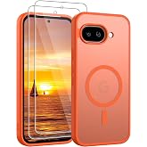 Gritup for Google Pixel 9A Case with 2 PCS Screen Protector (Compatible with MagSafe)(Military Grade Protection) Slim Translucent Matte Shockproof &amp; Anti-Fingerprint Phone Cover for Pixel 9A,Orange