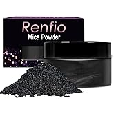 Renfio Mica Powder Pigment Natural Fine Powdered Pigments Pearl Shimmer Epoxy Resin Dye for Painting Soap Making Slime Bath Bombs 3.5 Oz(100g) - Deep Black