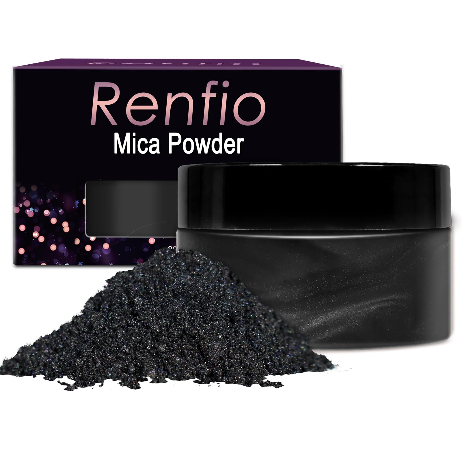 Renfio 100g Mica Powder Pigment Natural Fine Powdered Pigments Pearl Shimmer Epoxy Resin Dye for Painting Soap Making Slime Bath Bombs 3.5 Oz - Deep Black