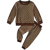 mikiumkee Toddler Boy Clothes Checkered Long Sleeve Sweatshirt + Pants 2Pcs Fall Winter Sweatsuit Set 1-6T