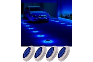 DetarZinLED Dock Lights Solar Powered Waterproof IP68, Blue Driveway Lights Deck Lights Solar Powered, 4 Pack Stick on Solar Outdoor Lights for Driveway Dock Deck Step Yard Pathway Walkway Patio