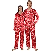 KOMEIANA Satin Christmas Pajamas for Adult Women Men Button Down Pjs Couples Pijamas Matching Sets Sleepwear Loungewear