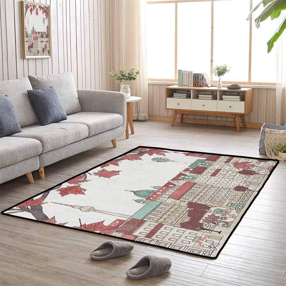 German Playmat Rug Autumn in Berlin Colorful Hand Drawn Illustration of The Capital City of Germany Gift for Children 6'6x9'10 Multicolor