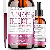 Healthy Genetics Liquid Probiotics for Women | Prebiotic + Cranberry + Probiotics for Digestive Health | Acidophilus Probiotic | Dairy Free | Vegan | Non-GMO | Gluten Free | 30 Servings