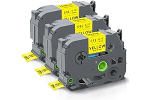 Unismar 3-Pack 18mm 0.7" Laminated Yellow Compatible for Brother TZe-641 TZe641 Tz-641 Tz641 3/4" P Touch Tze Tz Tape 18mm 0.