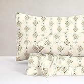 Wake In Cloud - Western Bed Sheets, 4-Piece Sheet Set, Southwestern Rustic Farmhouse Style with Boho Aztec Pattern Printed Bedding, Deep Pocket, Beige Brown, King Size