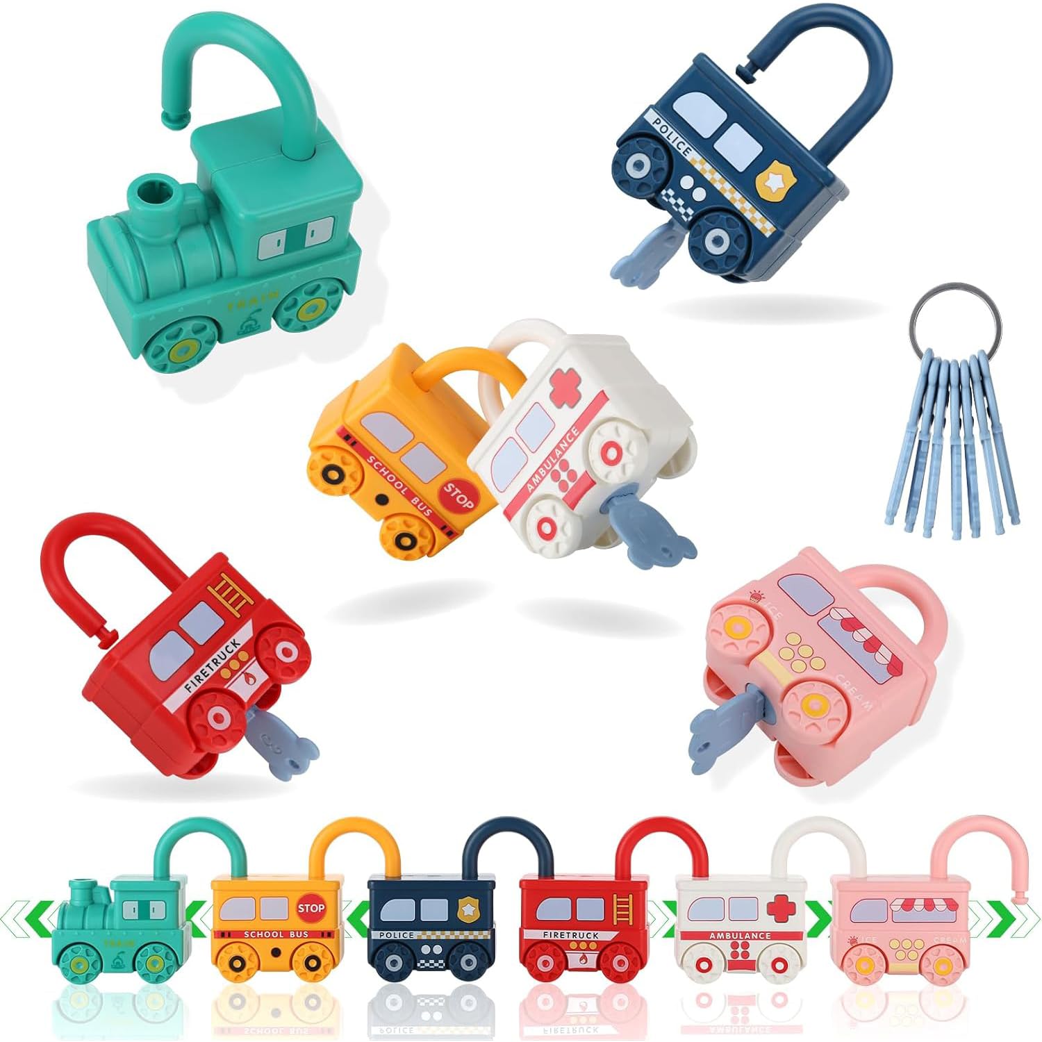 Zfish Lock and Key Toy, Montessori Toys Car for Toddlers,Preschool Matching and Counting Game Learning Early Educational Toys, Travel Games Gifts for Kids Boys Girls
