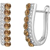 EVEVIC Austrian Crystal U Shaped Huggie Earrings for Women,14K White Gold Plated Hypoallergenic Small Hoop Earring Jewelry Gifts