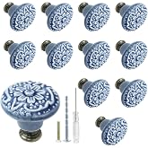 Biaungdo 12 Pcs Light Blue Ceramic Kitchen Cabinet Knobs | Retro Ceramic Dresser Knobs, Vintage Round Drawer Knobs, Decorative Knobs and Pulls