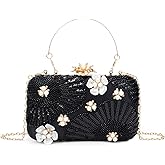 BWKUNOLF Clutch Purses for Women Evening Bag Sequin Clutch Bag with Chain Plastic Pearl Floral for Wedding Party Prom