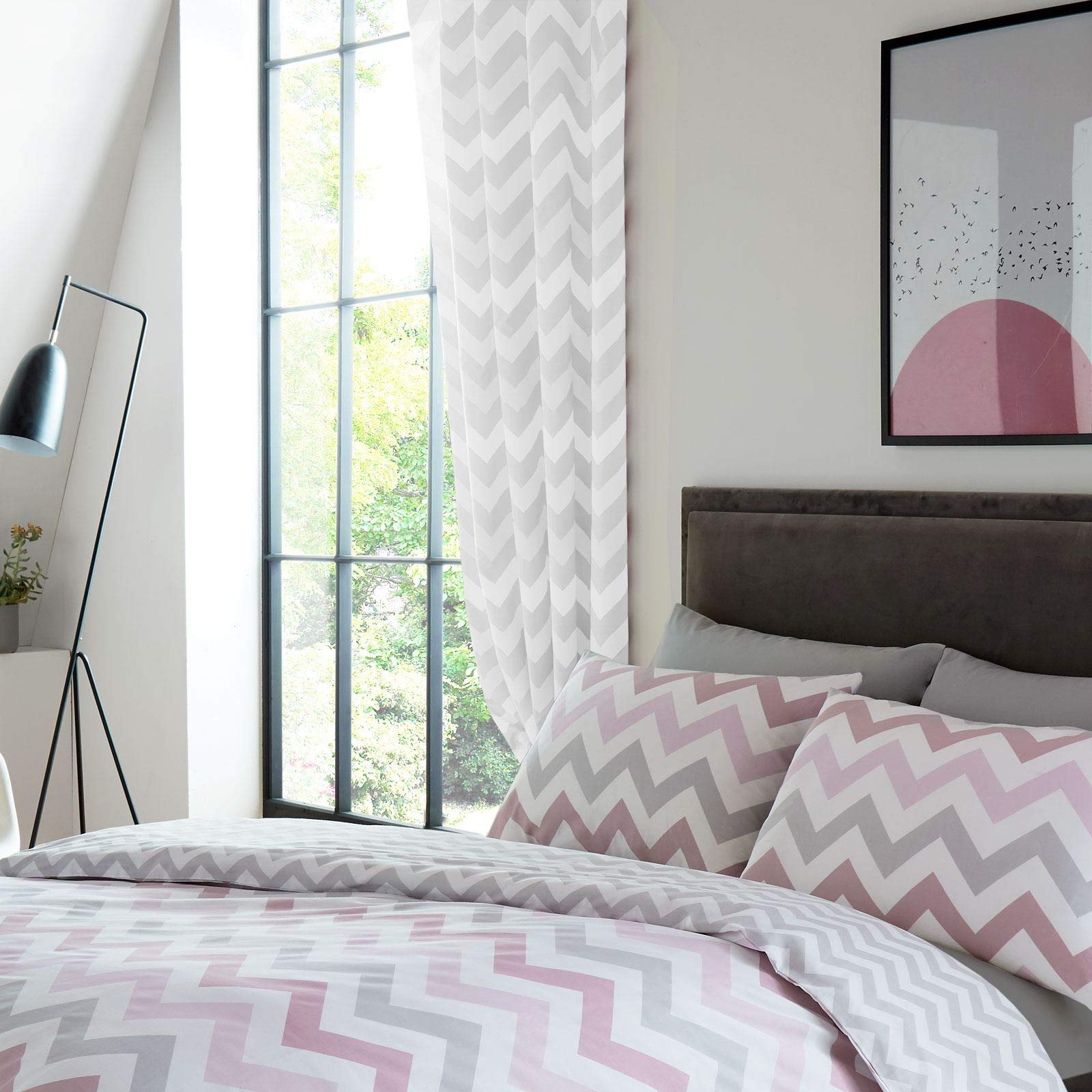 Price Right Home Metro Chevron Lined Curtains - Grey 54" Drop