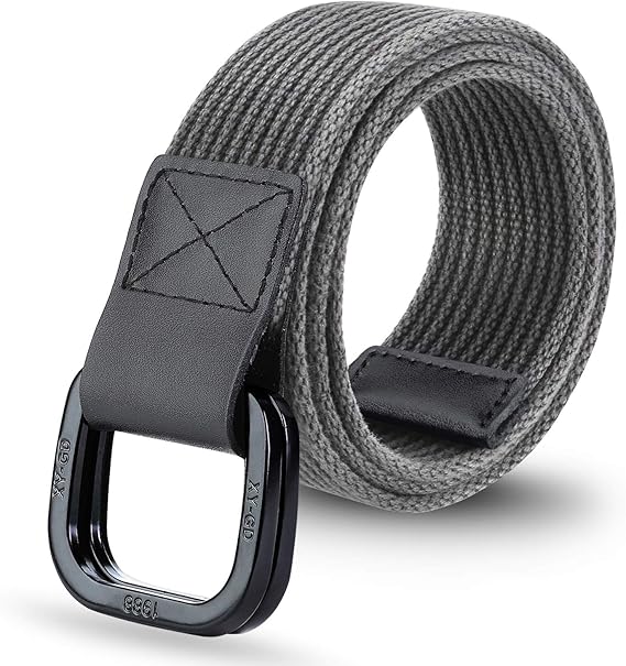 Men's Canvas Belt Military Style Double DRing Buckle Trimming Casual