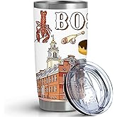 Pininerr City Tumbler for City Lover,20oz Double Wall Vacuum Insulated Stainless Steel Coffee Cups (Boston)