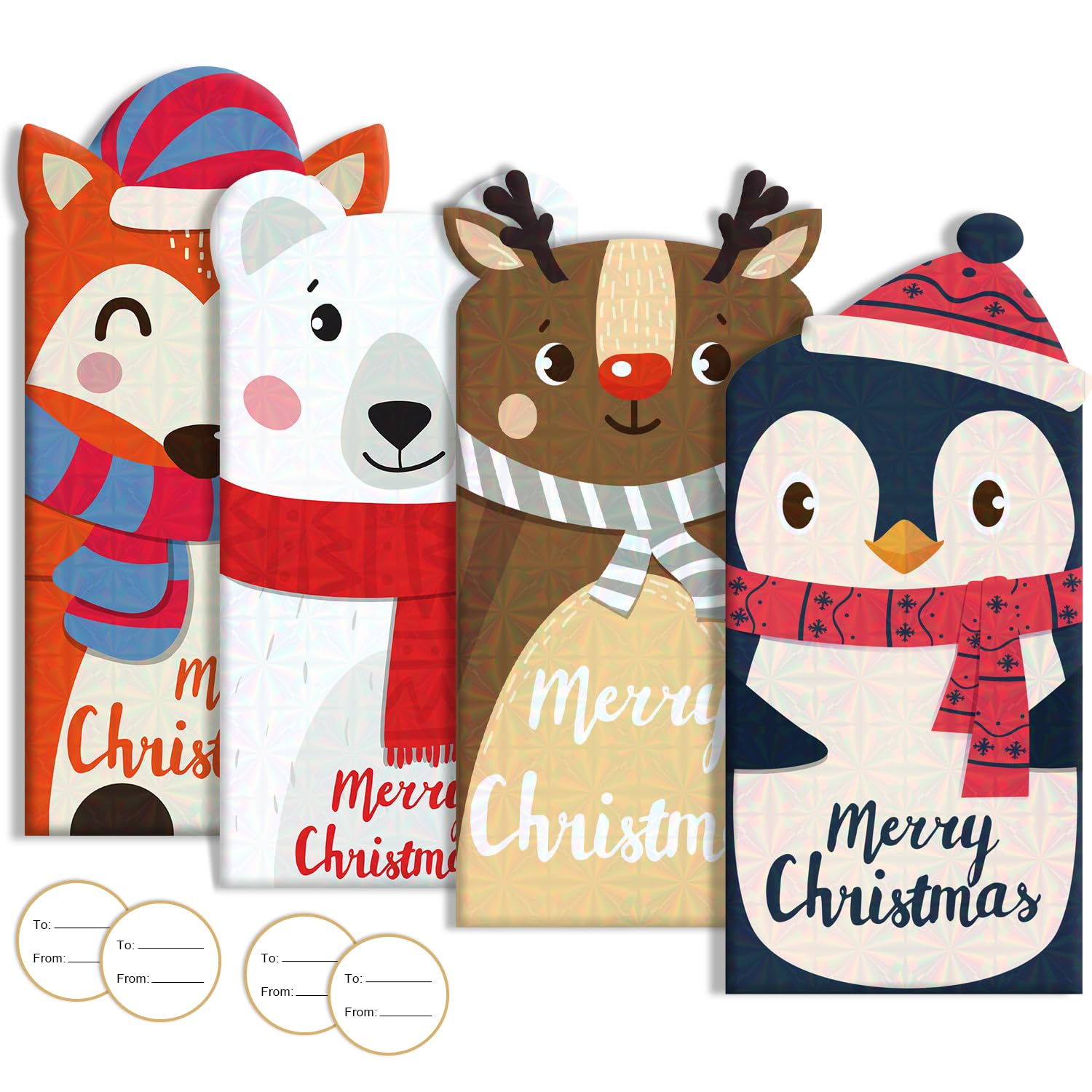 72Pcs Xmas Card Money Holder Holiday Favors Holographic Designs 24 Cards 24 Envelopes 24 Stickers