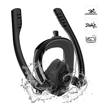 HJKB Tauchmaske Schnorchelmaske mit 180 Grad Sichtfeld und 2 Abziehbaren Schnorchel, Tauchermaske Vollmaske Anti-Flog & Leck 