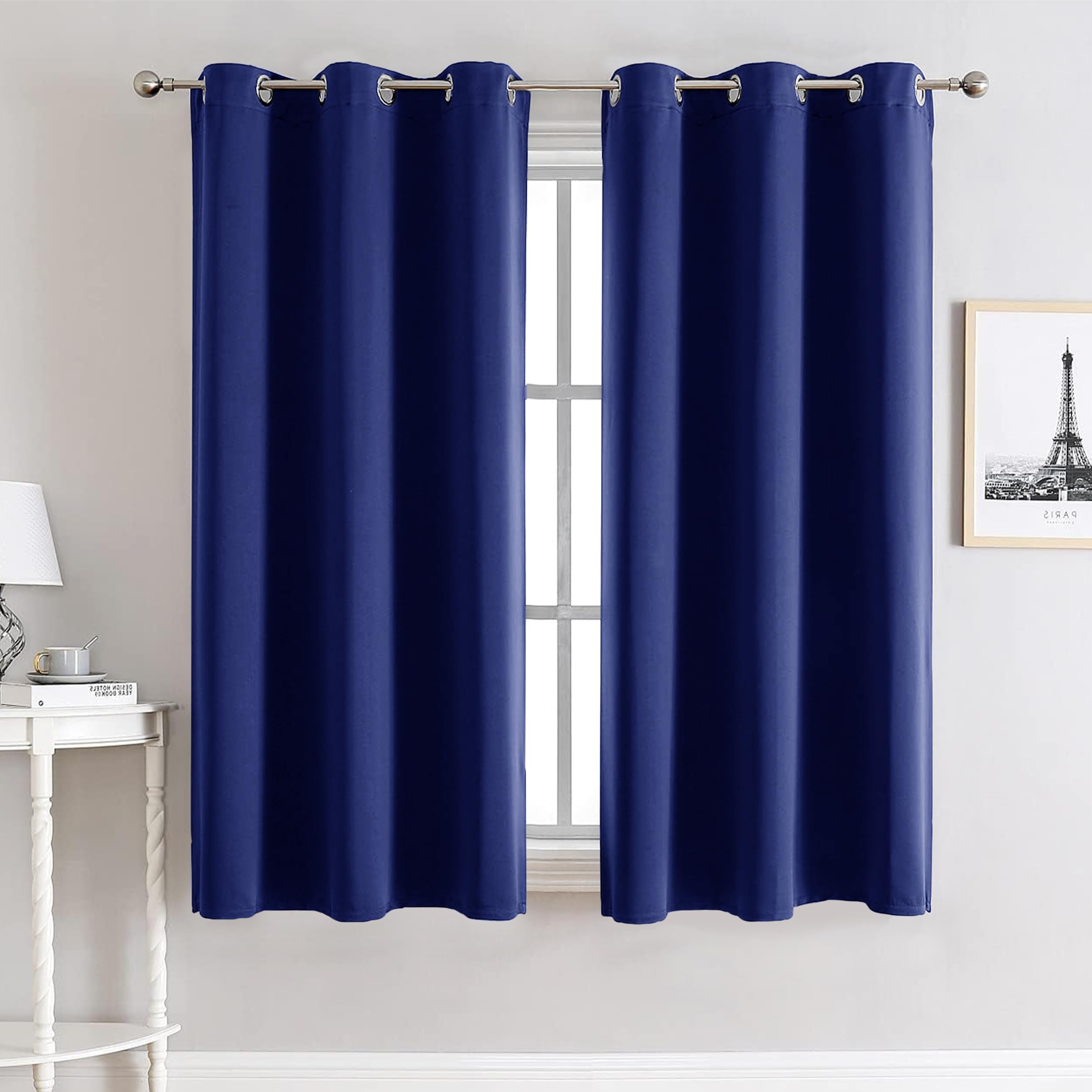 My home store Navy Blackout Curtains for Bedroom Super Soft Solid Thermal Insulated Eyelet Blackout Curtains for Living Room, W 66" x L 54" (2 Panels)