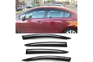 KUCARUCE 4pcs Original Shatterproof Rainproof Side Window Wind Deflectors for Civic 12-15,Tape-on Sun Rain Guard Sets,Window Visors for Cars,Vent Deflector for 2012-2015 Honda Civic 4-Door Sedan 94462