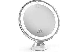 Venigo Upgraded 10x Makeup Mirror with Touch Control, Powerful Locking Suction Cup, and 360 Degree Rotating,Magnifying Mirror with Lights for Home, Bathroom and Travel