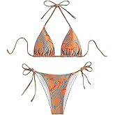 Falainetee Women's High Waisted Bathing Suit Allover Floral Print Triangle Halter Swimsuit Bikini Set 2 Piece