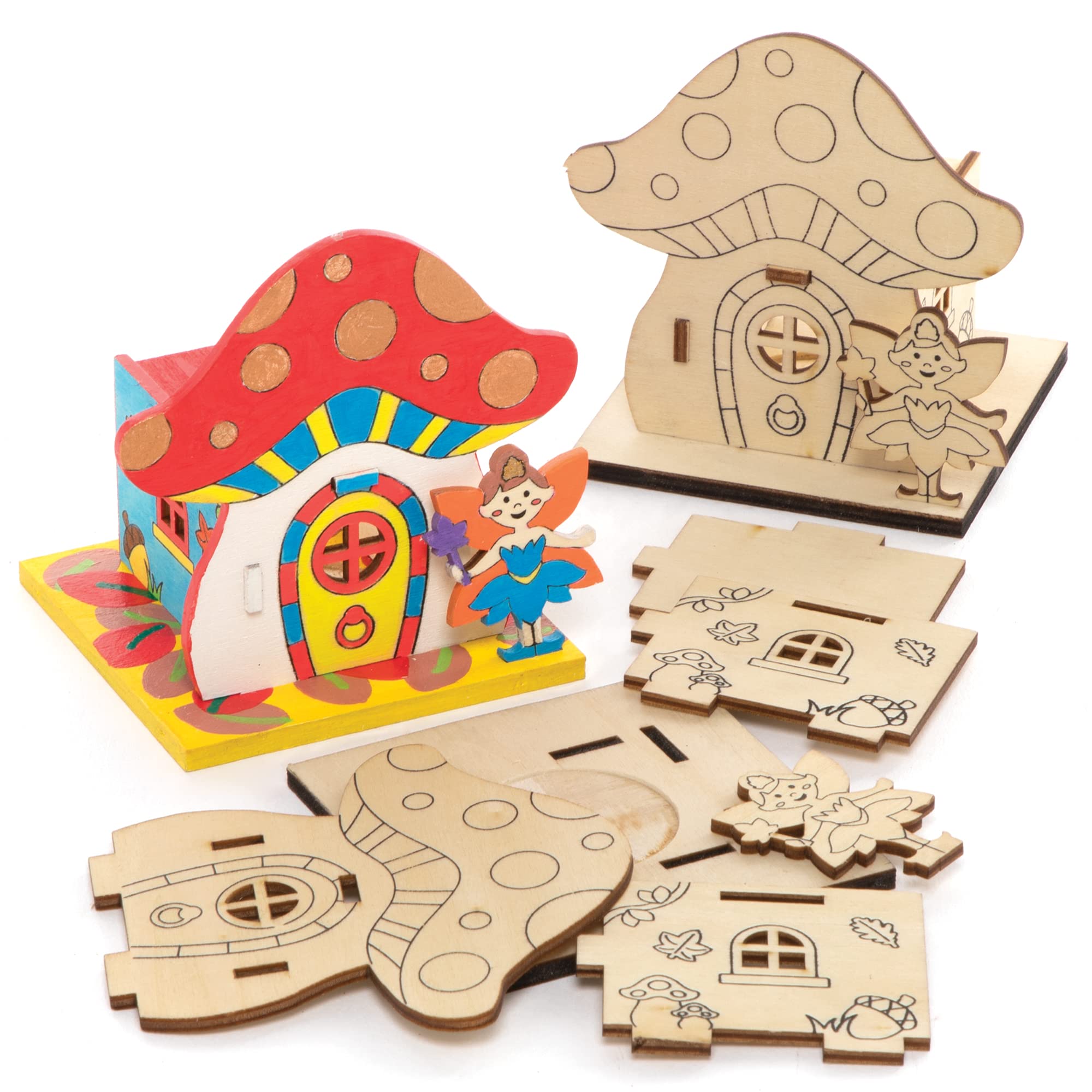 Baker Ross FE653 Fairy House Wooden Model Kit - Pack of 3, Tealight Holder to Decorate and Display, Wooden Crafts for Children, Ideal Kids Arts and Crafts Project