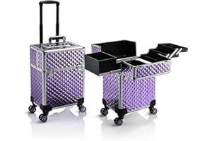 Stagiant Rolling Makeup Train Case Large Storage Cosmetic Trolley 4 Tray with Sliding Rail Removable Middle Layer with Key Swivel Wheels Salon Barber Case Traveling Cart Trunk