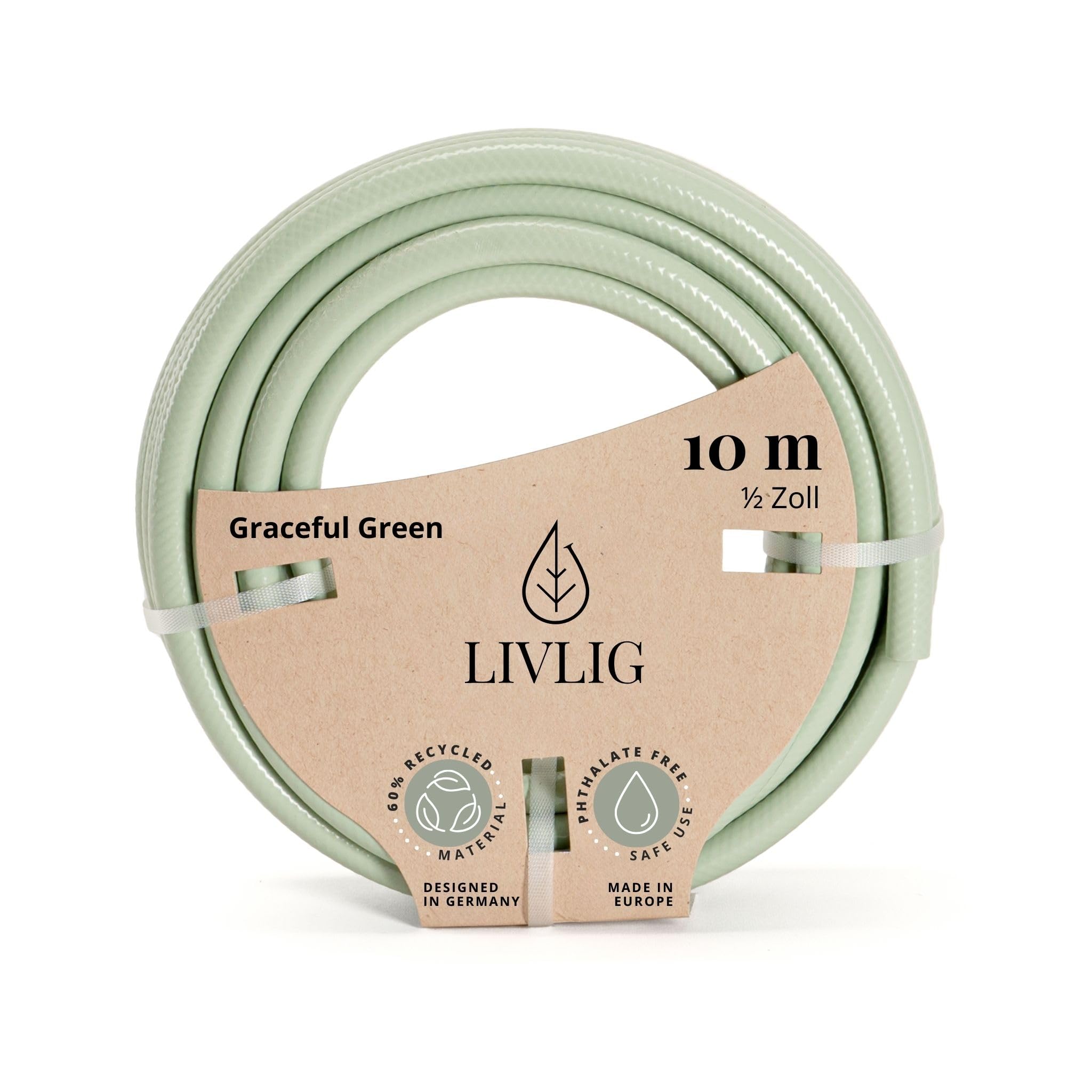 LIVLIG Garden Hose 10m, hosepipes for Garden 1/2 inch Made in Germany, 10m Hose Pipe Made of Recycled PVC, dimensionally Stable, Colour: Green