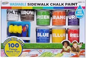 MATTEL RoseArt Washable Sidewalk Chalk Paint, Big Super Set with 8 Colors & 2 Foam Brushes