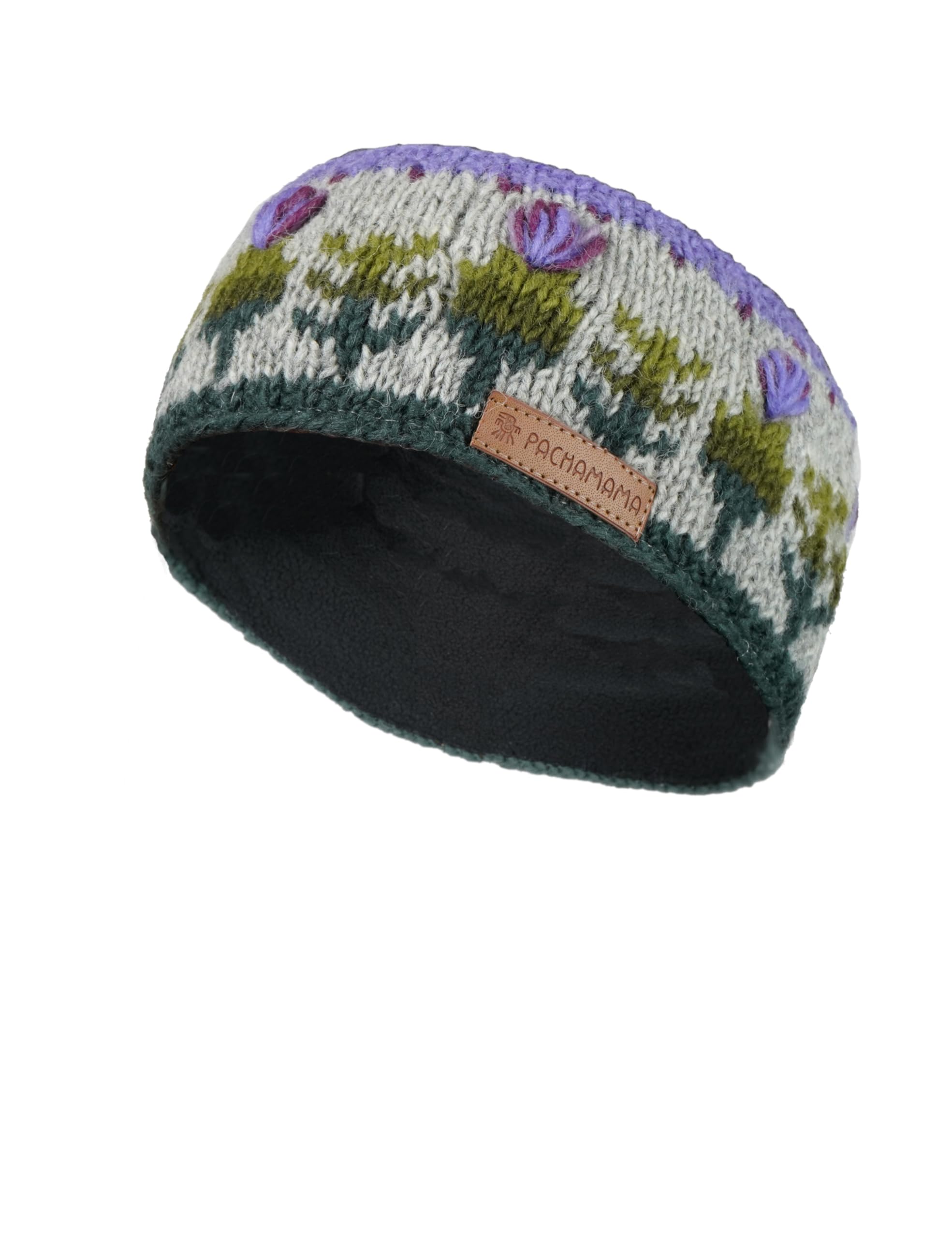 Pachamama Women Wool Ear Warmer Headband Fleece Lined Handknitted Scots Thistle Multicoloured One-Size Handmade Fair Trade