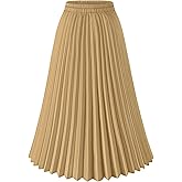 Basoteeuo Womens Skirt Leopard Print Midi Long Shirring Pleated Skirts High Waisted A Line Skirts