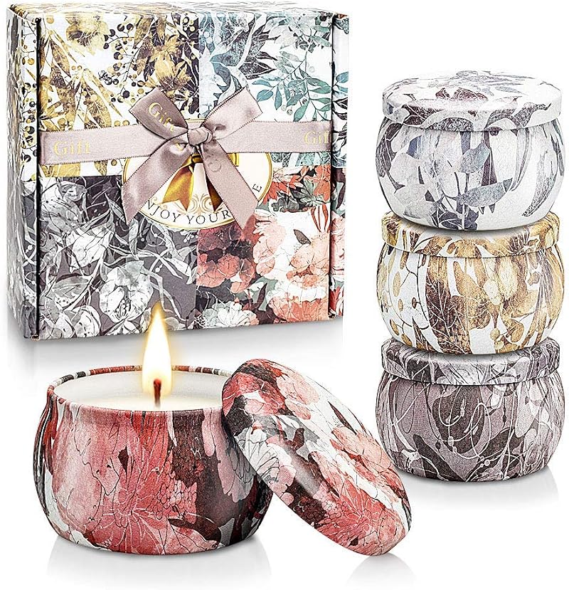Yinuo Mirror Scented Candles Gift Set 4.4 oz Soy Wax Tin 4 Pack
