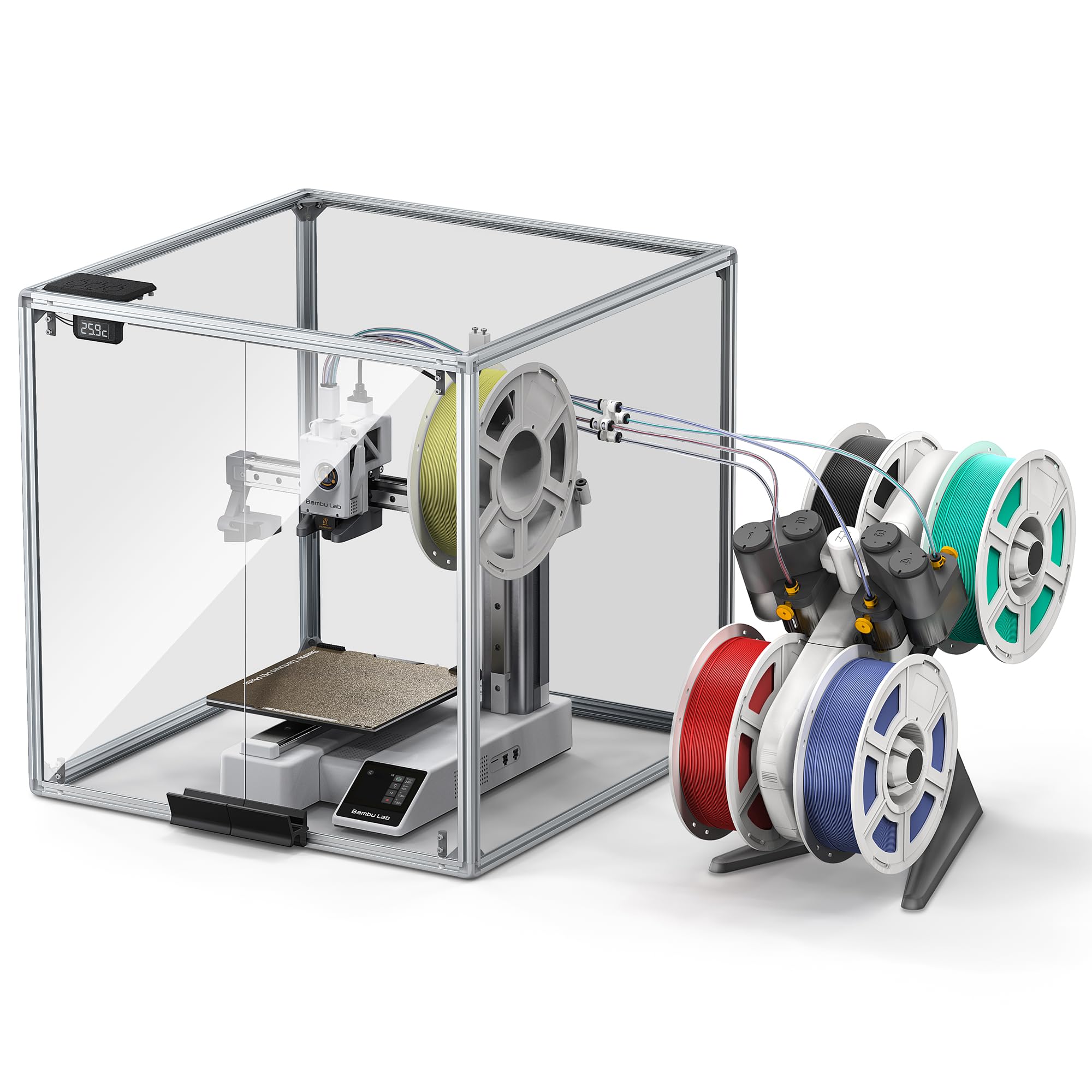 Photo 1 of TOPCUBE 3D Printer Enclosure for Bambu Lab A1 Mini Combo, 360° Transparent Acrylic Enclosure with LED Light, Odor Isolation Noise Reduction Constant Temperature 3D Printer Cover Box, 470x470x470MM