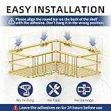 Menbyci 2 Pack Corner Shower Caddy Adhesive Shelf 8 Hooks Gold view 7