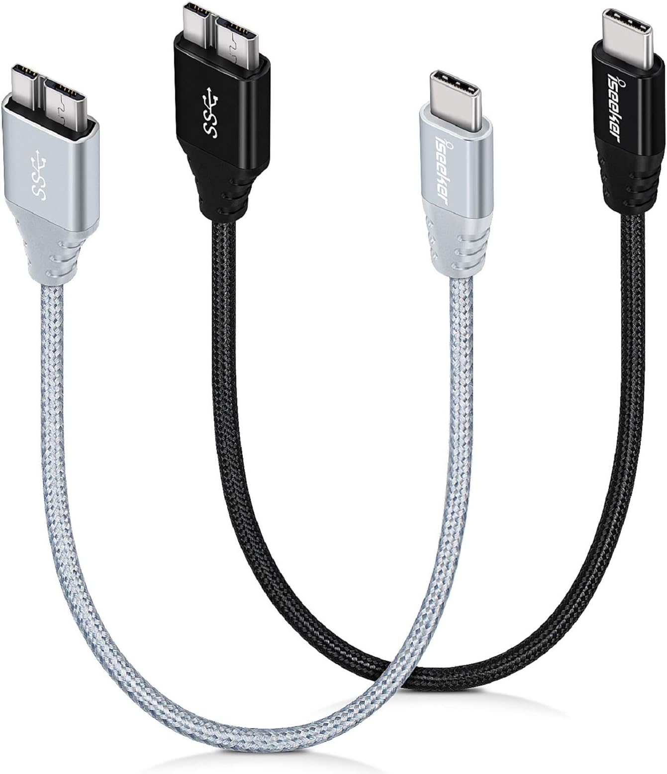 iSeekerKit Short USB 3.0 Type-C to Micro-B Data Cable 1ft Compatible Chromebook Pixel to Connect Toshiba Canvio, WD Elements, Seagate Expansion External Hard Drive