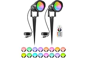 DOREIO Halloween RGBW Outdoor Spotlights for Yard, 10W Color Changing Landscape Lights with Remote Control 120V LED Landscape Lighting Waterproof Spotlight with Plug Tree Garden Path Decoration(2Pack)
