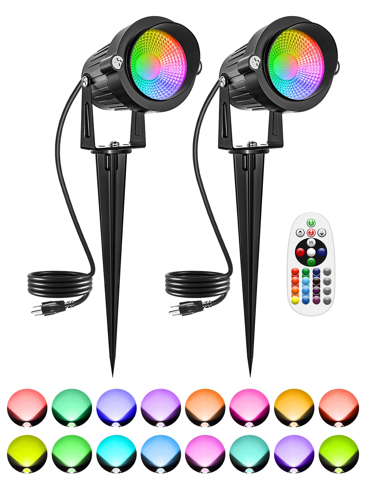 Photo 1 of DOREIO Halloween RGBW Outdoor Spotlights for Yard, 10W Color Changing Landscape Lights with Remote Control 120V LED Landscape Lighting Waterproof Spotlight with Plug Tree Garden Path Decoration(2Pack)