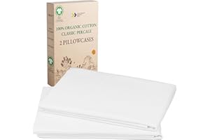California Design Den 100% Organic Cotton Pillow Cases Queen/Standard Set of 2, Soft & Cooling Percale Weave Cotton Pillowcases (Bright White)