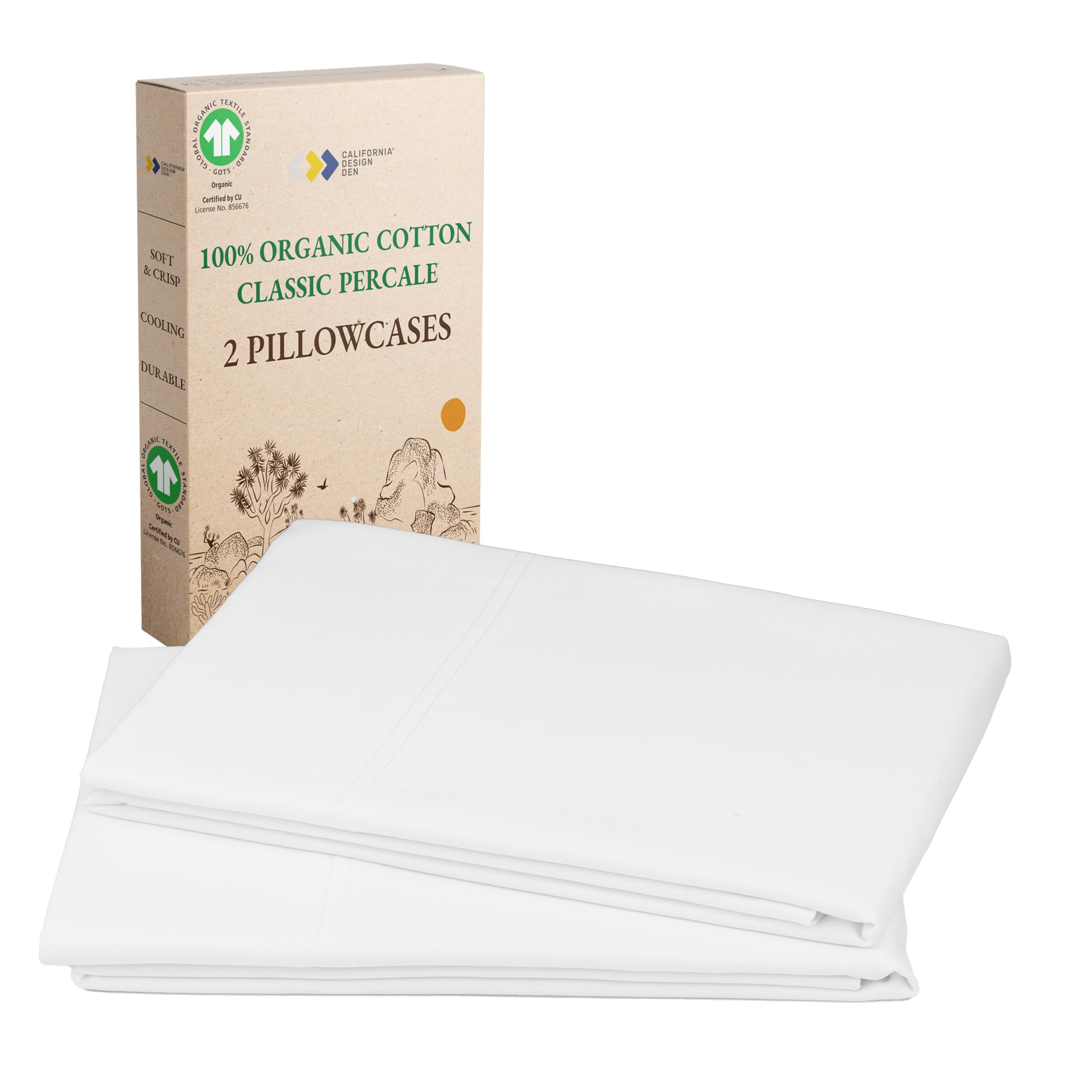 Photo 1 of California Design Den 100% Organic Cotton King Size Pillow Case Pair, Set of 2, Soft & Cooling Percale Weave Cotton Pillowcases (Bright White)