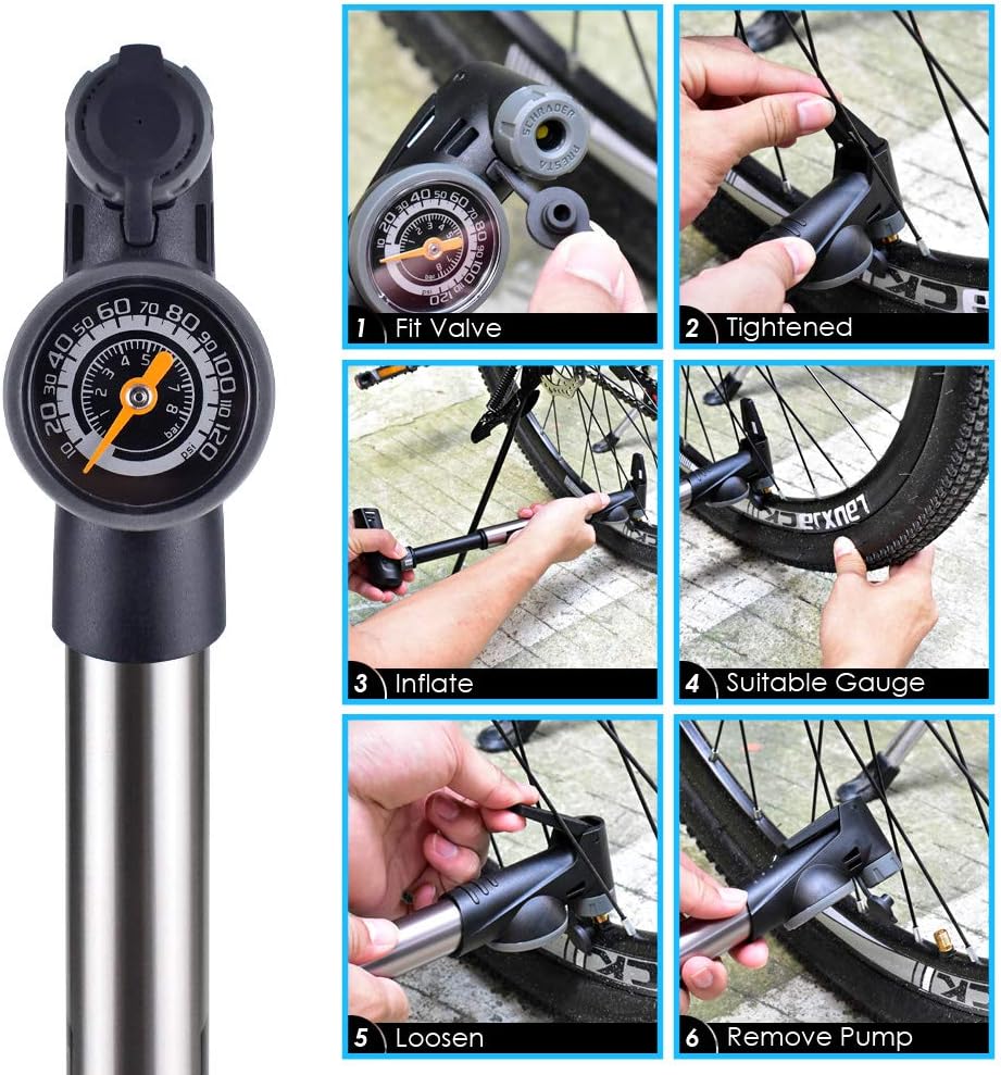 BROTOU Mini Bike Pump Ball Bump with Gauge & Smart Valve Fits Presta and Schrader High Pressure PSI Bicycle Ball Pumps : Sports & Outdoors