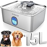 SIBAYS 4Gal/15L Large Dog Water Fountain, Stainless Steel Pet Fountain with Water Window & LED Light, Ultra Quiet Automatic Dog Water Bowl Dispenser for Large Dogs & Multi-pet, Easy to Clean FS76