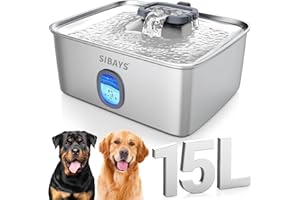 SIBAYS 4Gal/15L Large Dog Water Fountain, Stainless Steel Pet Fountain with Water Window & LED Light, Ultra Quiet Automatic Dog Water Bowl Dispenser for Large Dogs & Multi-pet, Easy to Clean FS76
