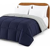 Modern Threads Comforter Duvet Insert, Reversible Quilted Down Alternative Comforter with Corner Tabs, All Season Bedding, King, Navy/Silver