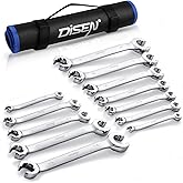 DISEN Flare Nut Wrench Set Metric and SAE 12-Piece Inch1/4 to 7/8" & 6-21mm, CR-V Steel Brake Line Wrench Set with Organizer 