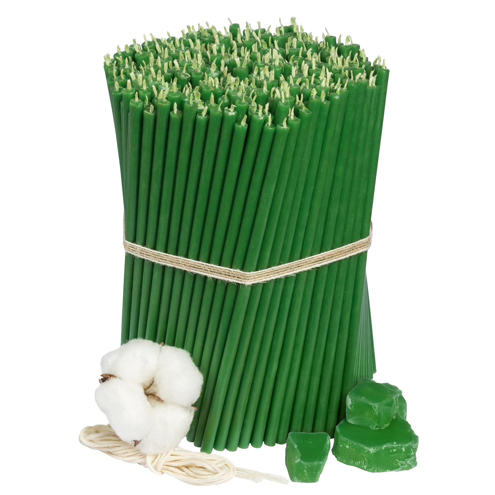 Diveevo Ritual Beeswax Candles No. 80 – Green – Pack of 400 – 18.5 cm x 6.1 mm – 60 min Burn – Dripless Smokeless Thin Green Beeswax Candles for Prosperity, Meditation & Energy Work