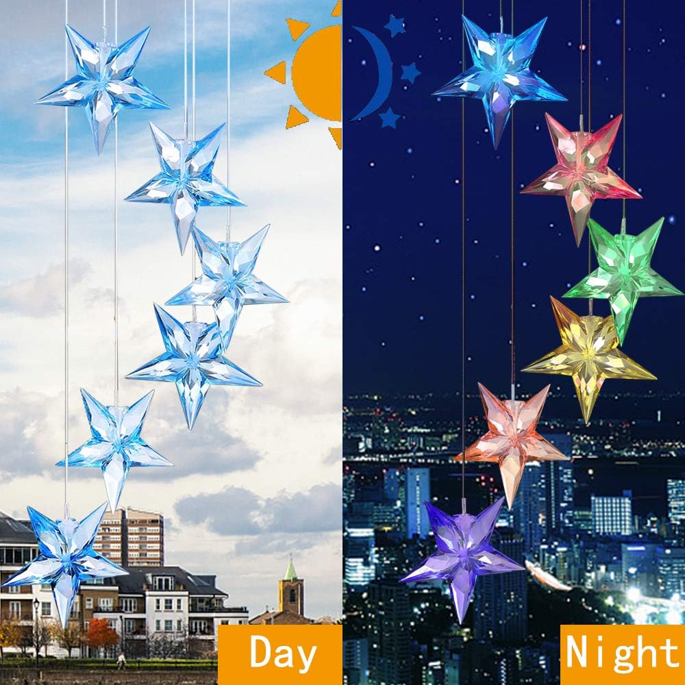 Vinkki Wind Chime Solar Light Color Changing LED Solar Mobile Blue Star Wind Chime Solar Light Wind Mobile Portable Waterproof Outdoor Decorative Romantic Wind Bell Light for Patio Garden Home Party : Garden & Outdoor