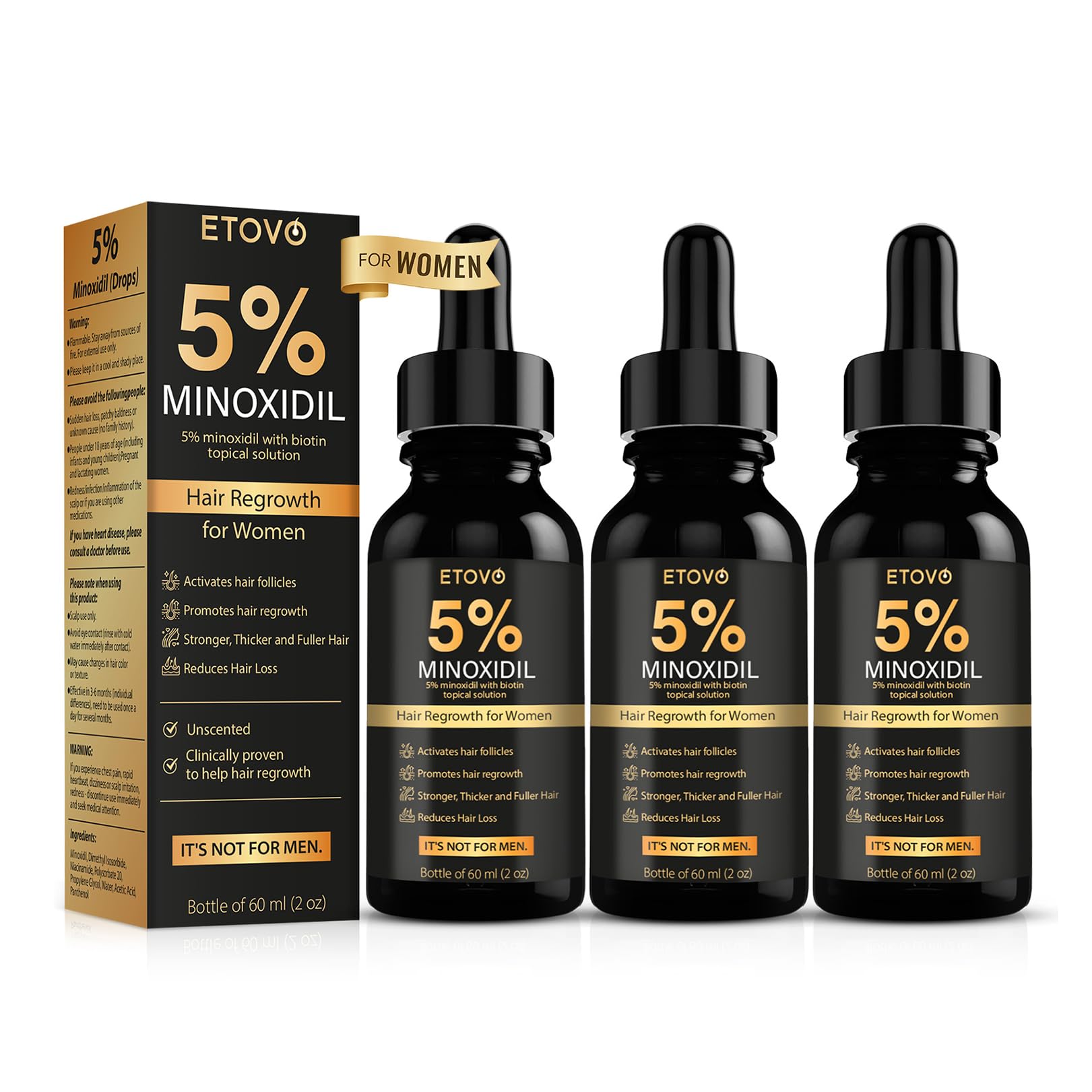 Photo 1 of 5% Minoxidil for Women Hair Growth Serum Topical Minoxidil Hair Regrowth Thicker Prevent Hair Loss for Thickening Longer Fuller Healthier Hair 3 Bottles of 2oz