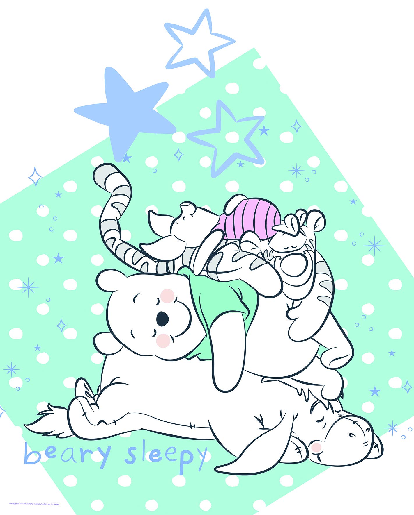 Komar Disney Wall Picture Winnie the Pooh Beary Sleepy | Children's Room Decoration Art Print | No Frame | WB086-40x50 | Size: 40x50 cm (Width x Height)