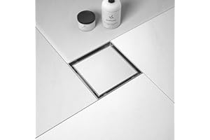 Bernkot Square Shower Drain 6", Brushed Floor Drain with Tiled Insert Grate & Hair Strainer, 304 Stainless Steel Bathroom 2-in-1 Tiled in Drain, CUPC Certified (Brushed, 6'')