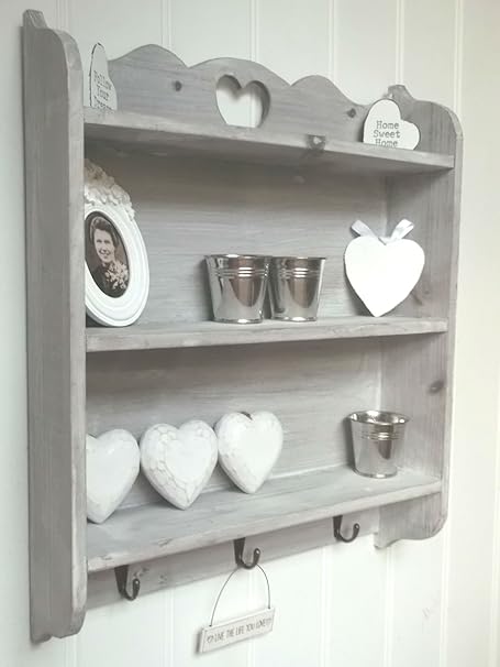 Small Shabby Chic Wall Unit Shelf Storage Cupboard Cabinet Hooks
